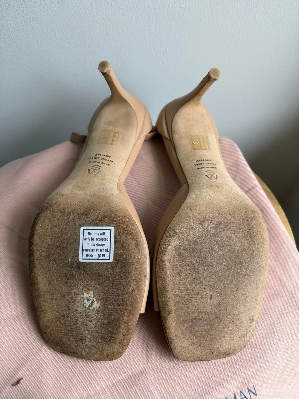 Stuart Weitzman Beige Leather Ankle-Strap Open-Toe Heels